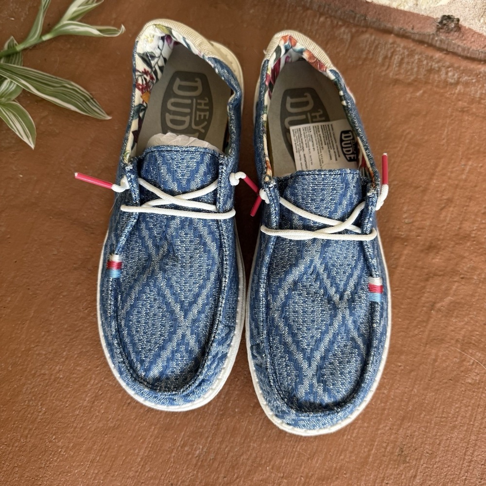 HEY DUDE Wendy Boho Aztec Women's Slip On Shoes‎ Tru Blue US 6